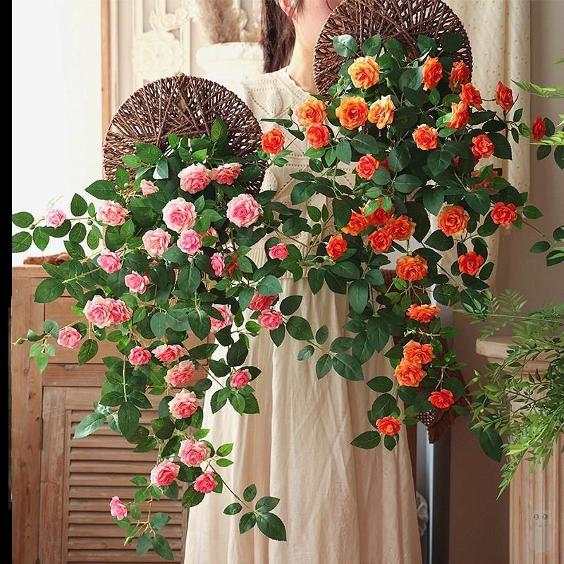 墙面挂饰c仿真月季玫瑰绿植塑料假花壁挂装饰花藤室内仿真花墙植,家居饰品,壁饰,淘宝优惠券,粉丝福利购,淘宝优惠卷
