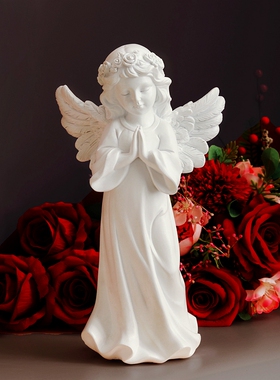 欧式复古做旧树脂少女天使摆件装饰品石膏K人物雕塑玄关酒柜艺术