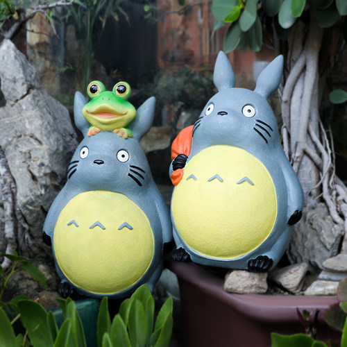 花园装饰创e意卡通可爱树脂龙猫摆件个性庭院阳台落地花盆造景摆