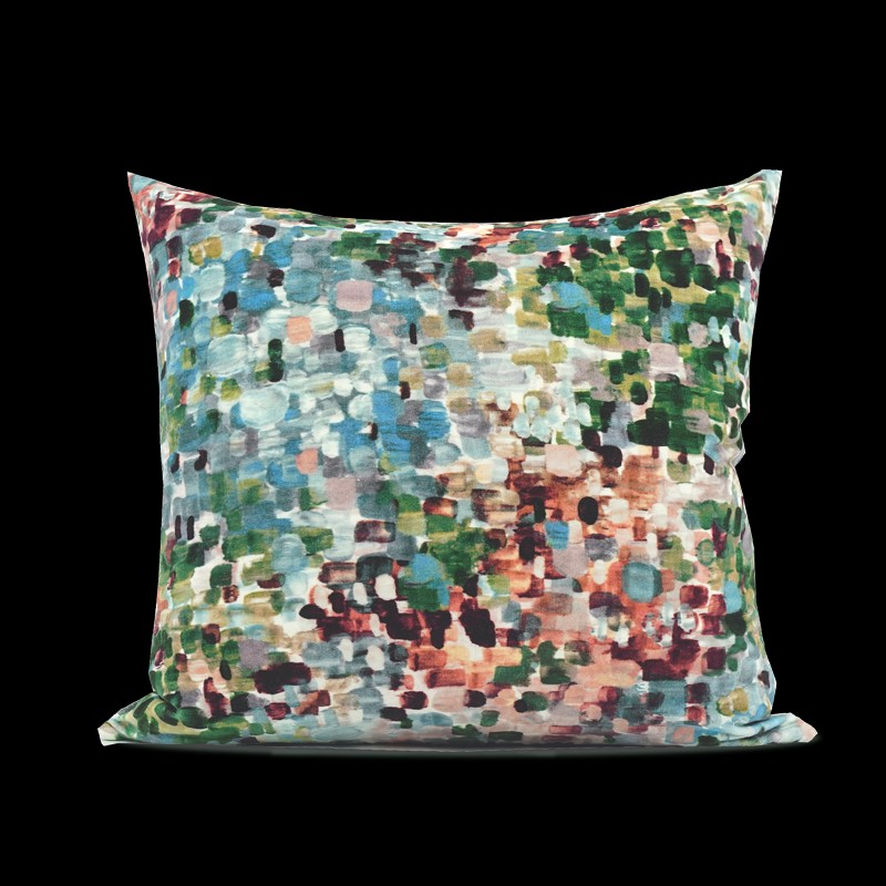 寻界自然粉绿色全棉s印花绒布几何抽象靠包沙发抱枕样板间方