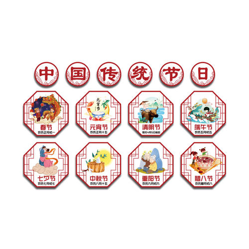 中国传统节日幼儿园环创主题墙面C贴装饰成品材料走廊楼梯文化布