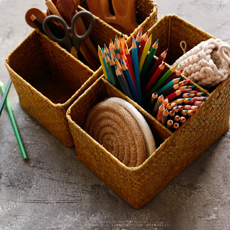 原态手工丨海草编织笔筒 桌面杂物文具收纳盒 分隔U分类收纳整理,收纳整理,桌面收纳盒,淘宝优惠券,粉丝福利购,淘宝优惠卷