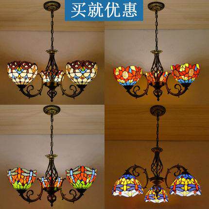蒂凡尼风格吊灯客厅灯美式蒂凡尼灯田园创意LED灯具卧室铁艺灯饰