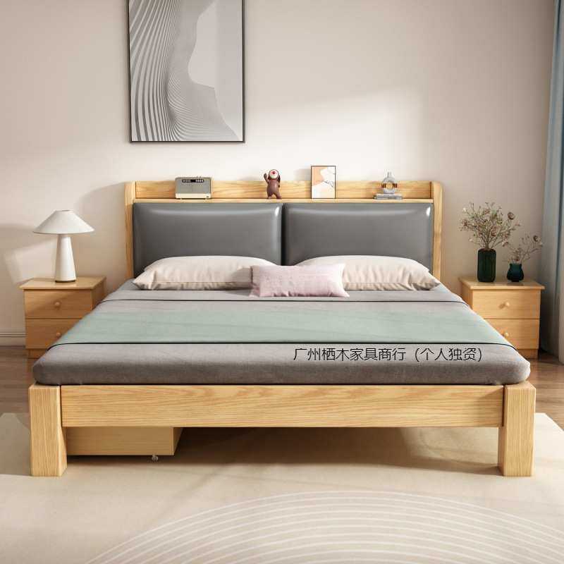 实木床家用北欧1.8米双人床1.5米单人储物床出租房经济型1.2m床架