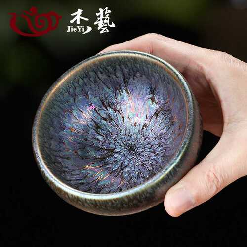 P66D七彩窑变百花建盏个人手工茶盏茶杯男女陶瓷功夫主人