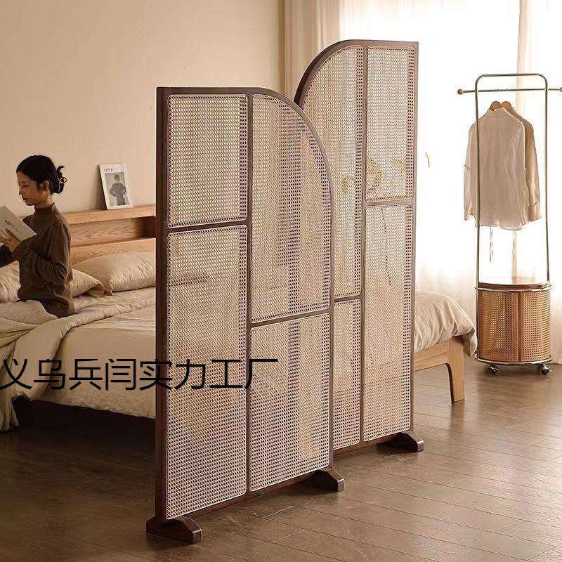 日式实木藤编屏风新款小户型客厅复古隔断墙可移动卫生间玄关座屏