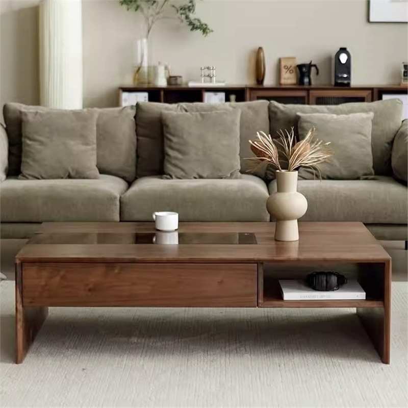 北美黑胡桃木全实木茶几电视柜组合北欧客厅原木现代简约咖啡桌