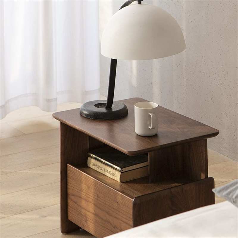 现代简约北美黑胡桃木全实木原木床头柜卧室小边柜收纳柜