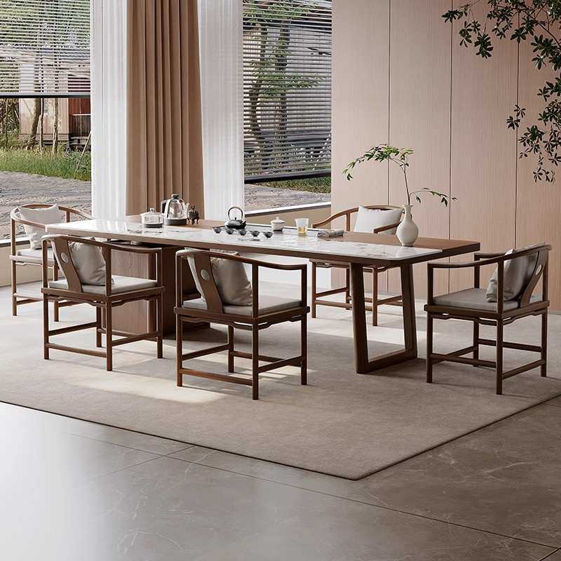 白蜡木轻奢实木岩板茶台家用客厅办公大板茶桌椅组合新款高端