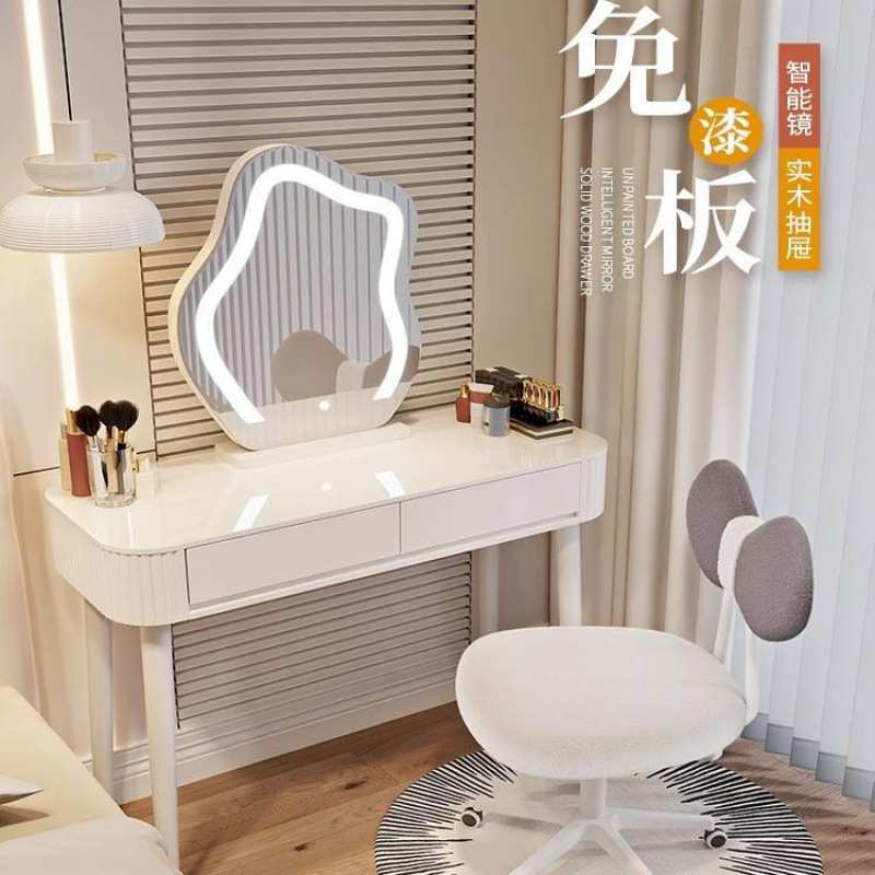 奶油风梳妆台卧室现代简约小户型化妆桌床头收纳斗柜书桌镜子一体