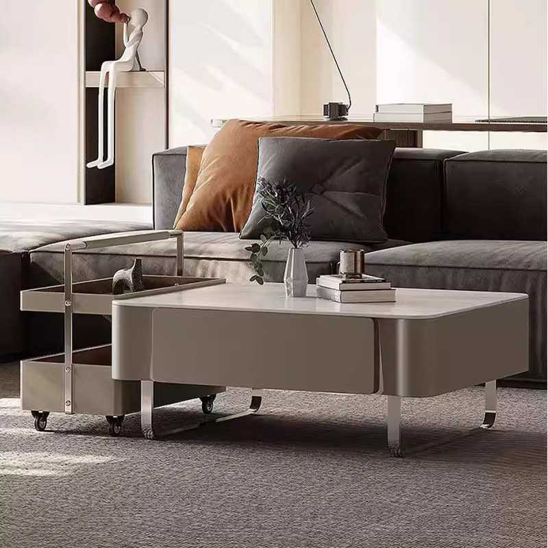 意式极简轻奢小户型岩板马鞍茶几微晶石现代简约方形组合客厅家用