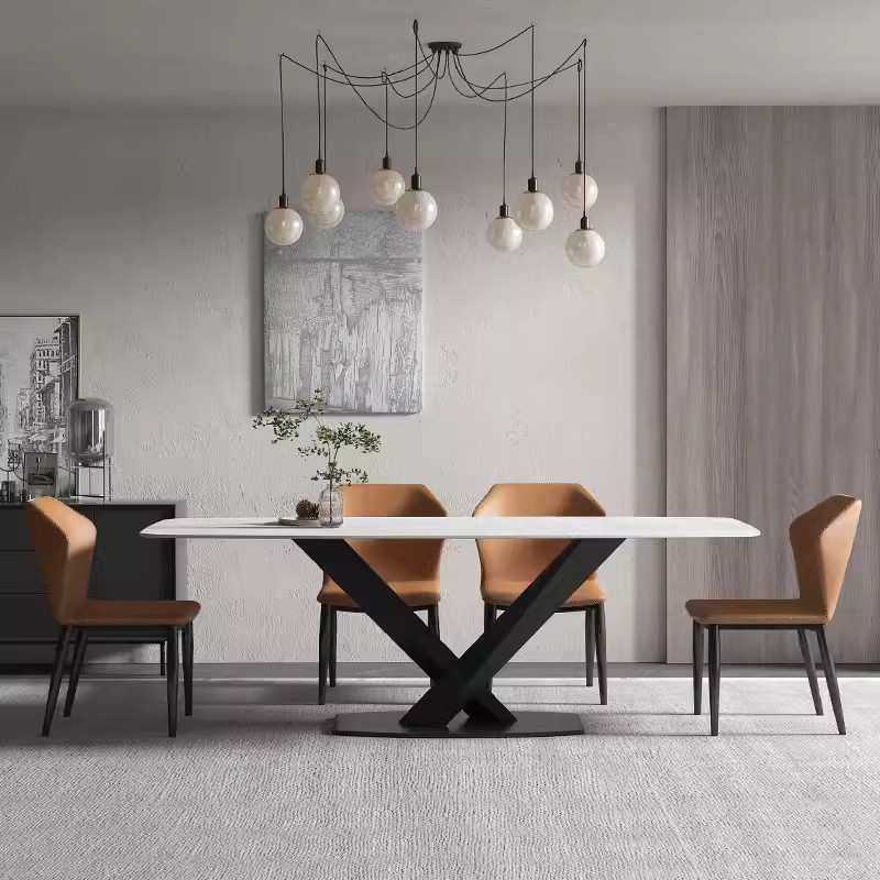 轻奢岩板餐桌现代简约哑光大理石长方形餐桌椅组合小户型家用桌子