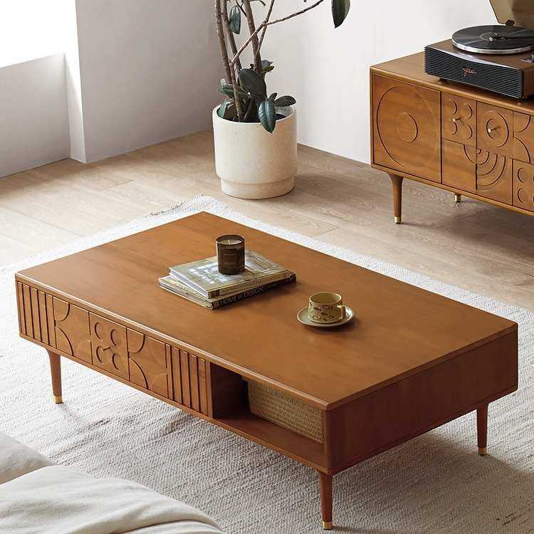 实木雕花长方茶几小户型中古风茶几复古黄杨木储物茶桌客厅家具,3C数码配件,USB灯,淘宝优惠券,粉丝福利购,淘宝优惠卷