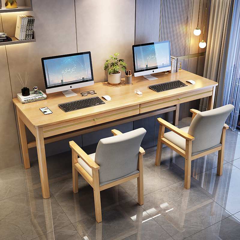 双人实木书桌初中生客厅大长条写字桌简约卧室中学生家用学习桌子