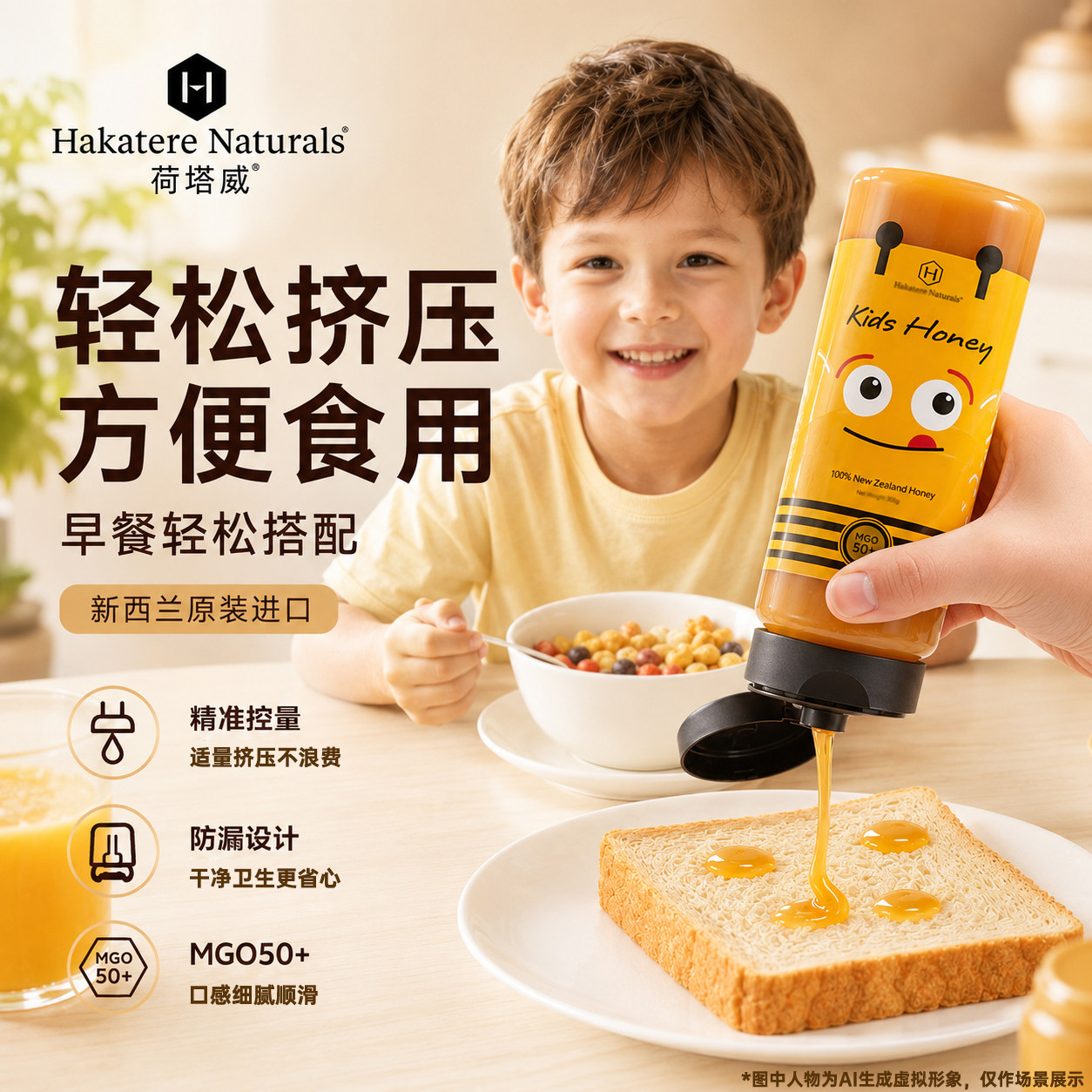 荷塔威麦卢卡蜂蜜新西兰原装进口挤压式蜂蜜冲泡水喝kids蜂蜜