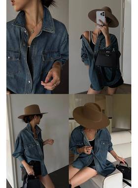 NEVA HU蓝色复古牛仔衬衫女宽松2025新款休闲设计感长袖外套上衣