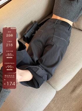 superniniyy 少见te殊覆古工装风重工加绒宽松阔腿裤天丝牛仔裤女