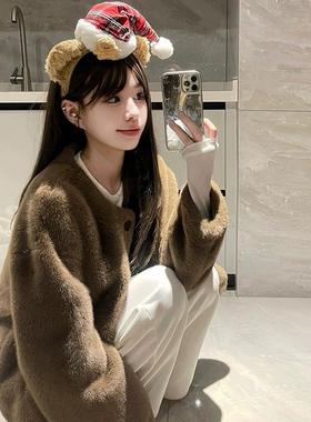 奶里奶气很好rua仿貂毛短款环保皮草外套2024新款女冬季毛毛外套