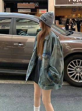 Yilann2024新款秋季女水洗做旧磨破牛仔外套宽松显瘦韩版慵懒外套