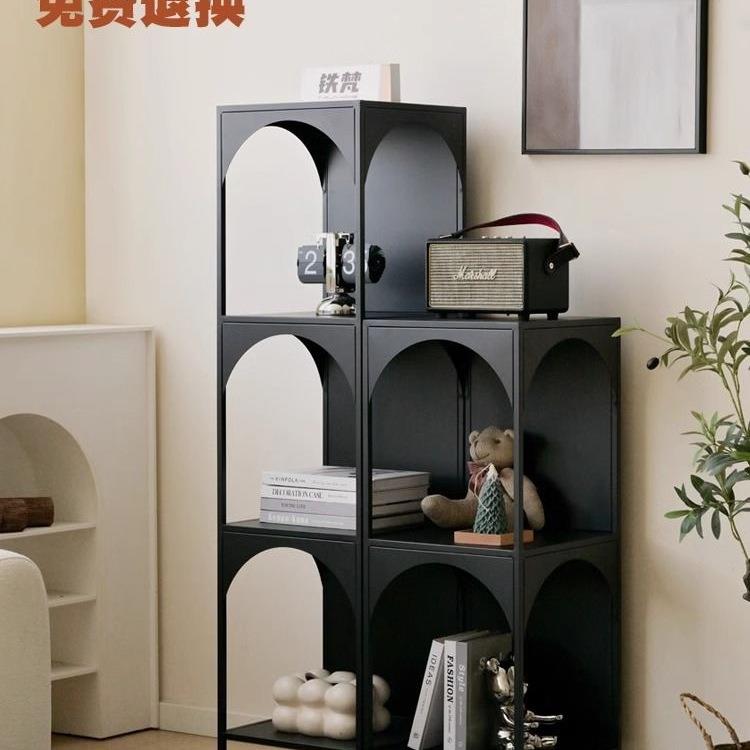 创意铁艺客厅落地置物架书架角落书柜杂物收纳陈列架展示柜奶油风