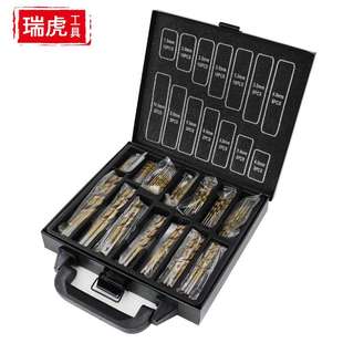 10mm铁盒装 高速钢镀钛麻花钻1.5mm 木工圆柄手电铁皮铝合金99件套