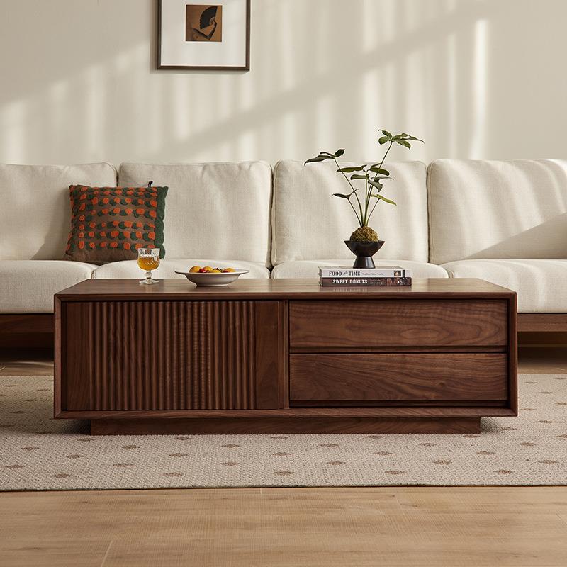 yamoo北美黑胡桃木茶几北欧简约全实木茶台家用客厅落地咖啡桌