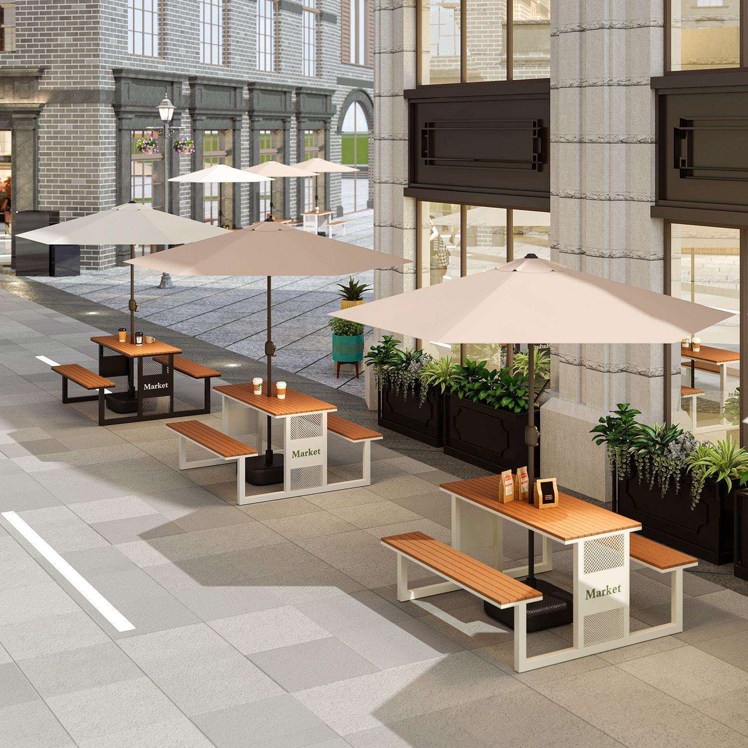 塑木户外桌椅奶茶店咖啡店小吃街商业街庭院露天外摆休闲桌椅组合