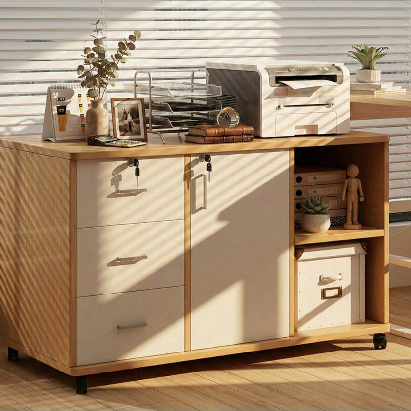 大容量办公室文件柜桌下收纳柜室内简易抽屉柜木质带锁矮柜储物柜