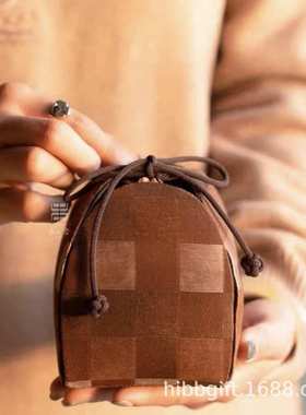 知舍手工香云纱编织格纹惜福袋系列手工缝制茶壶袋茶杯袋一件代发