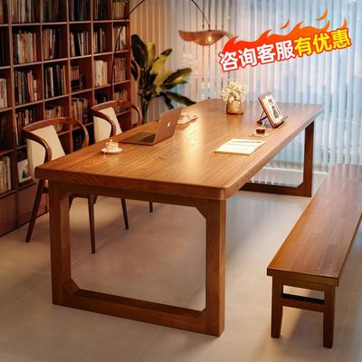 全实木客厅大长书桌阅读学习桌家用双人办公桌去客厅化桌子工作台