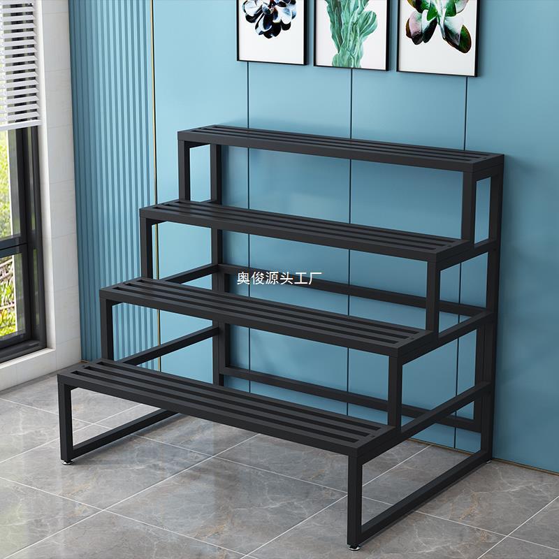 全钢花架置物架阳台落地式客厅新款阶梯架带轮户外庭院多肉花架子