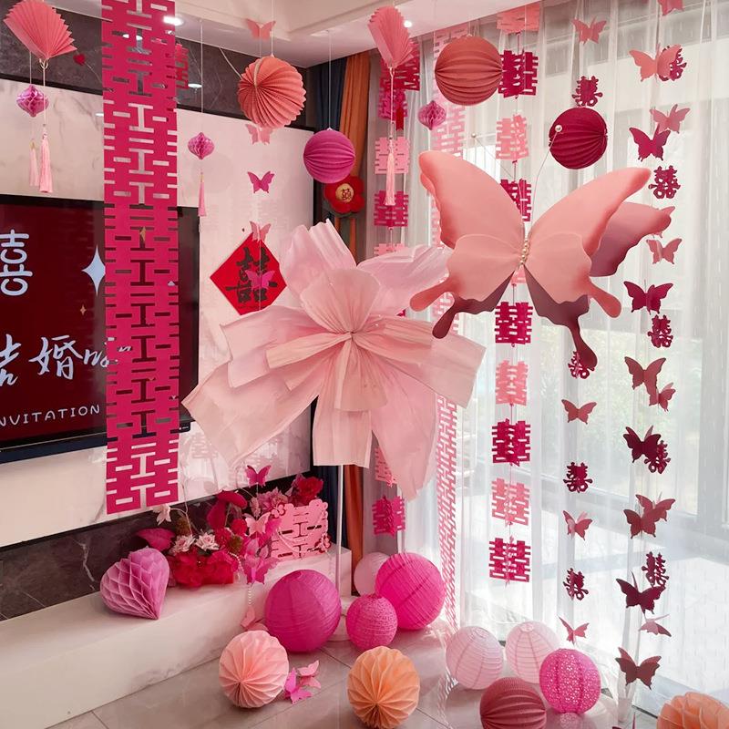 婚房折纸吊顶布置套装挂饰结婚客厅卧室纸鸢花婚礼摆件晨袍装饰