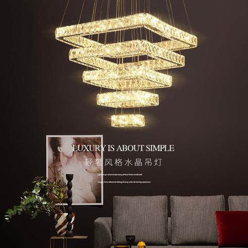 现代简约创意方形挑高客厅吊灯小户型别墅水晶灯餐厅吧台服装店灯