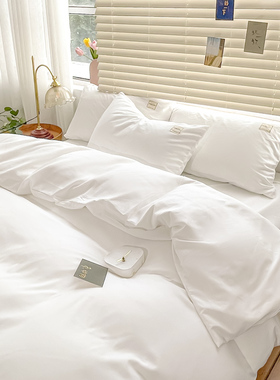 酒店风床上用品四件宾馆民宿被床笠件全白纯白色被单
