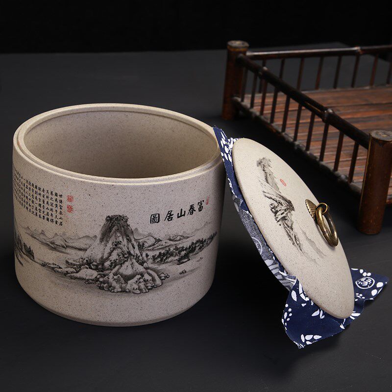 粗陶茶叶罐大号密封罐老岩泥普洱醒茶罐干果储藏缸空礼盒