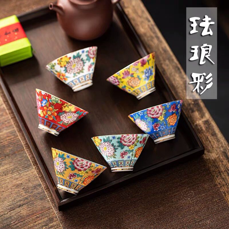 珐琅彩杯功夫茶具装茶碗小茶杯品茗杯白瓷单杯茶盏