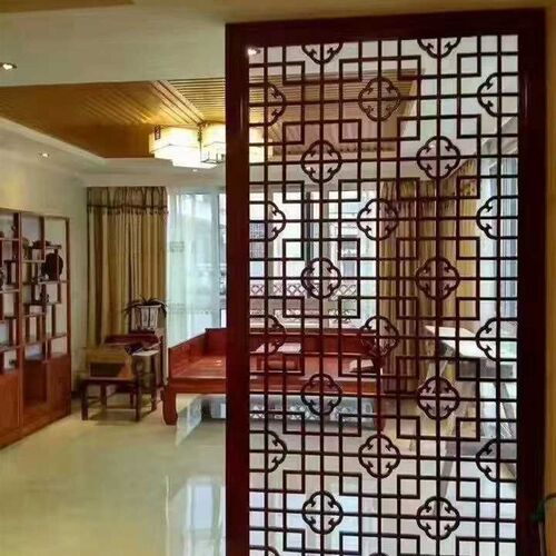 东阳木雕实木格门电视背景墙屏风挂落镂空板圆洞门玄关