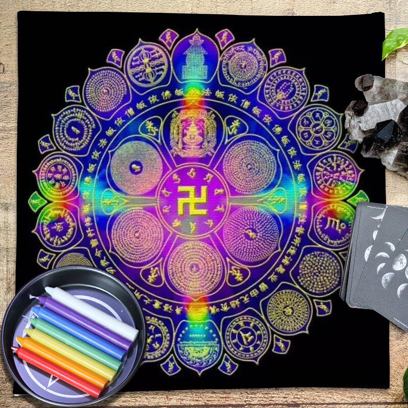 莲曼陀罗水晶布塔罗牌桌布佛字真言仪式布推牌布桌游背景布