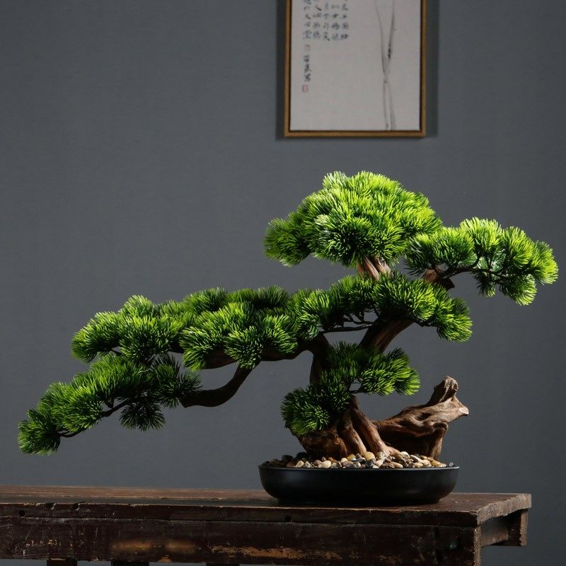 仿真迎客松客盆景办公室新绿植厅玄关装饰品罗汉松酒店