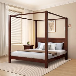 定制实木头床加粗单独买卖蚊帐支架方形婚庆床幔框架四柱家用民宿