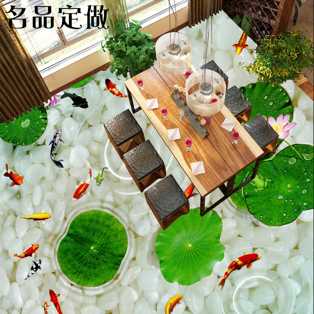 客厅立体革走廊地砖画防水浴室卧室地胶荷鱼