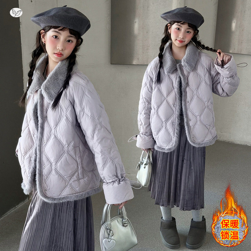 女童秋冬加绒韩版休闲开衫棉衣中大童时尚洋气保暖棉衣外穿长袖潮