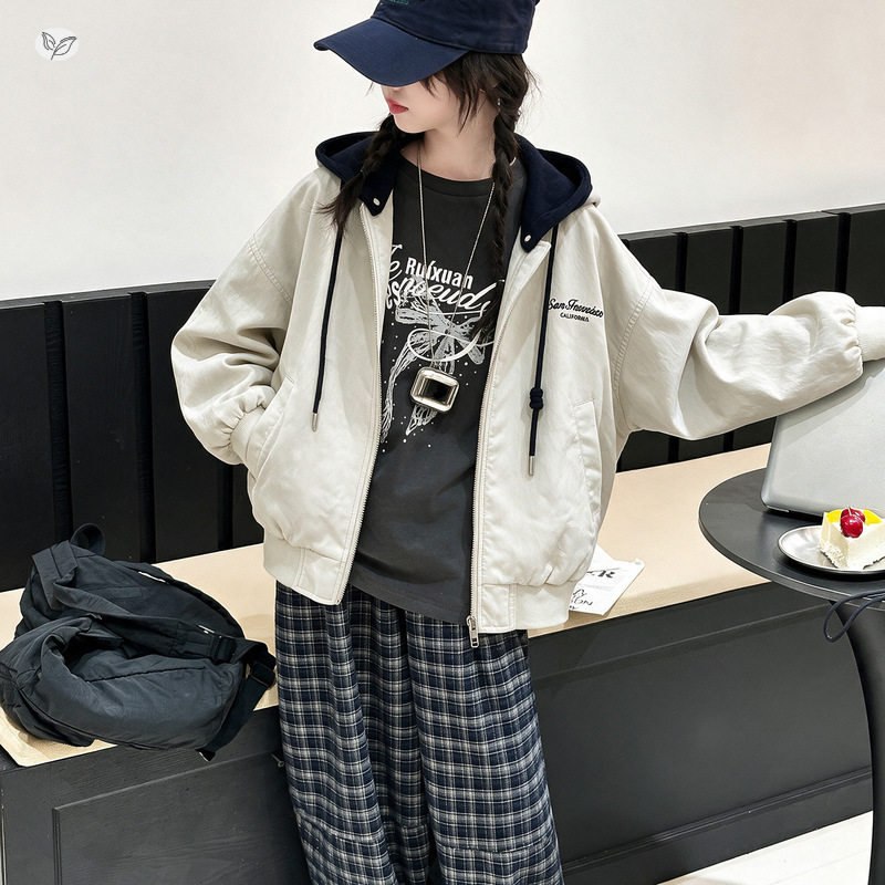 女童可拆卸连帽皮衣外套2026秋新款中大童字母夹克衫长袖开衫上衣