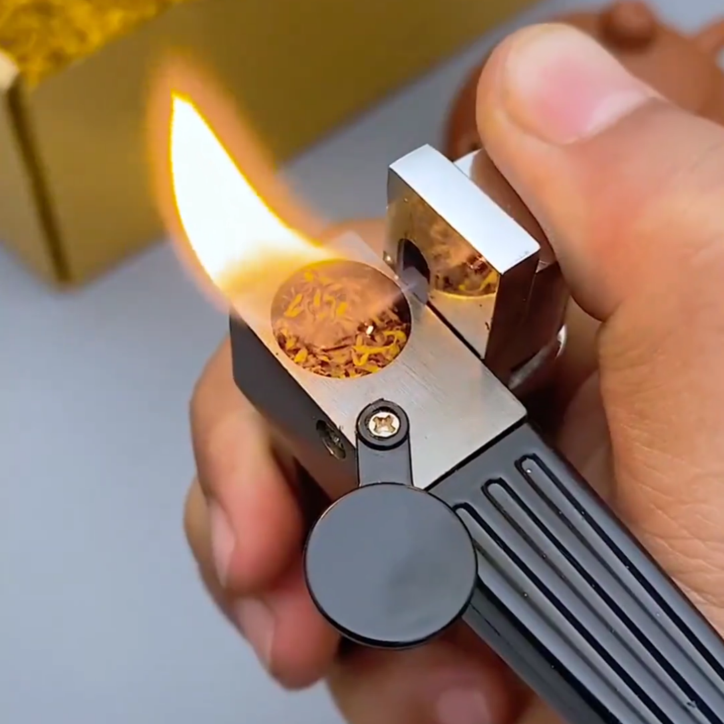 新款折叠烟斗打火机一体式两用充气斜火创意个性小巧复古金属便携