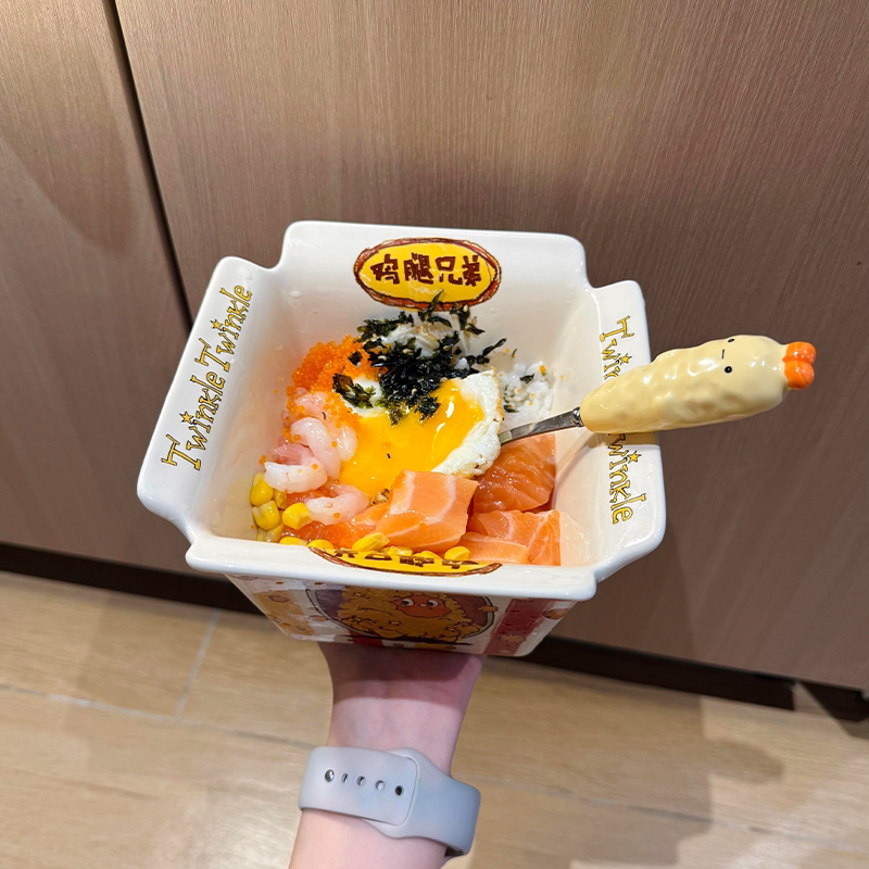 可爱小鸡勺子叉子不锈钢叉勺套装家用高颜值精致食品级陶瓷餐具女