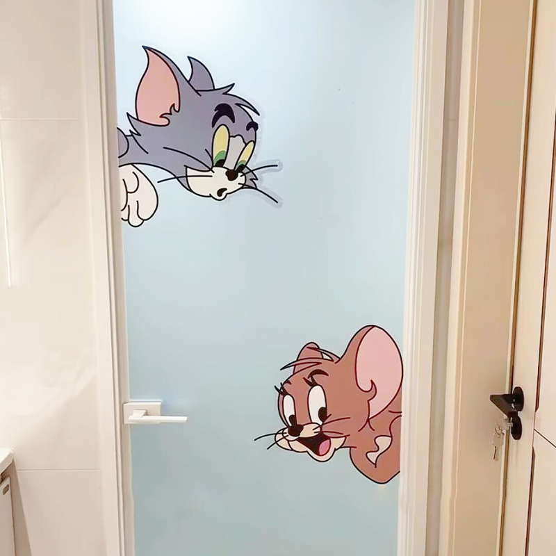 猫和老鼠玻璃贴可爱卡通家用卫生间浴室厨房创意贴纸装饰防撞防水