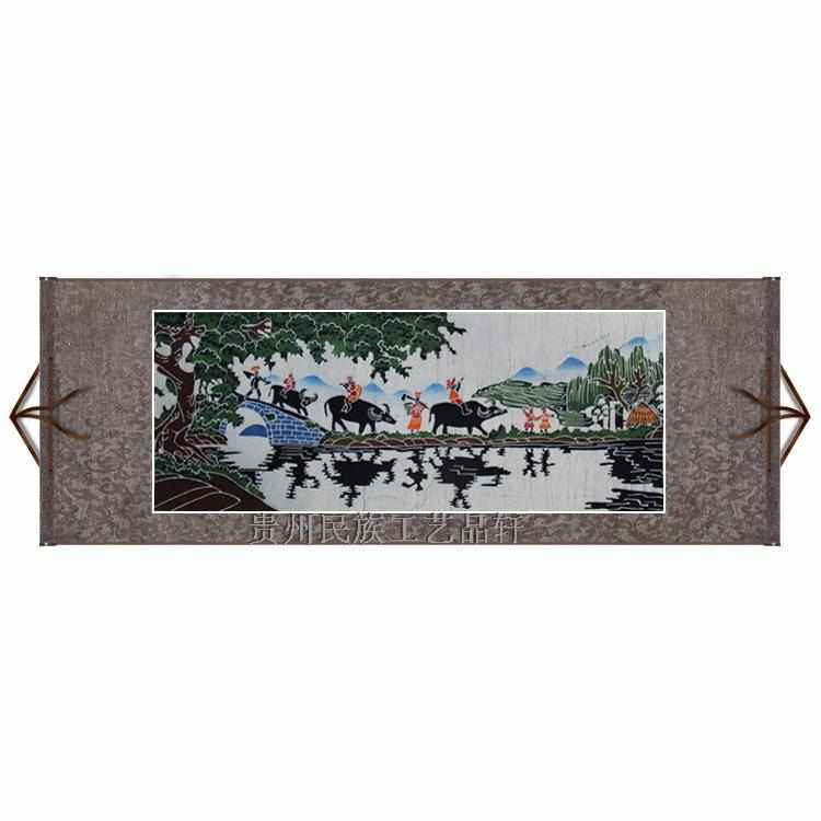 贵州蜡染壁挂布艺画画商务礼品安顺转轴装饰苗族民族工艺品风特色