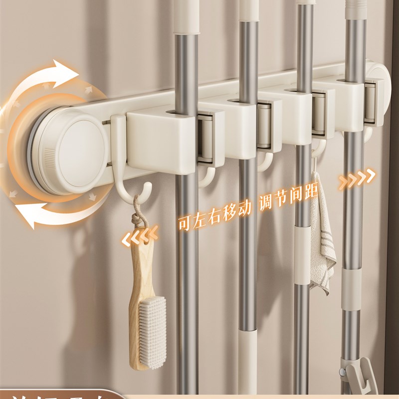 吸盘拖把壁挂夹免打n孔挂钩卫生间墙上固定器置物架毛巾扫把收纳