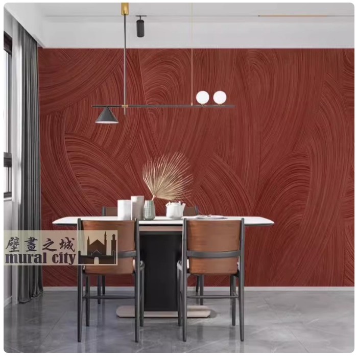 简约笔刷纹路墙纸红色墙布3D立体线条抽象壁纸餐厅酒店背景墙壁画