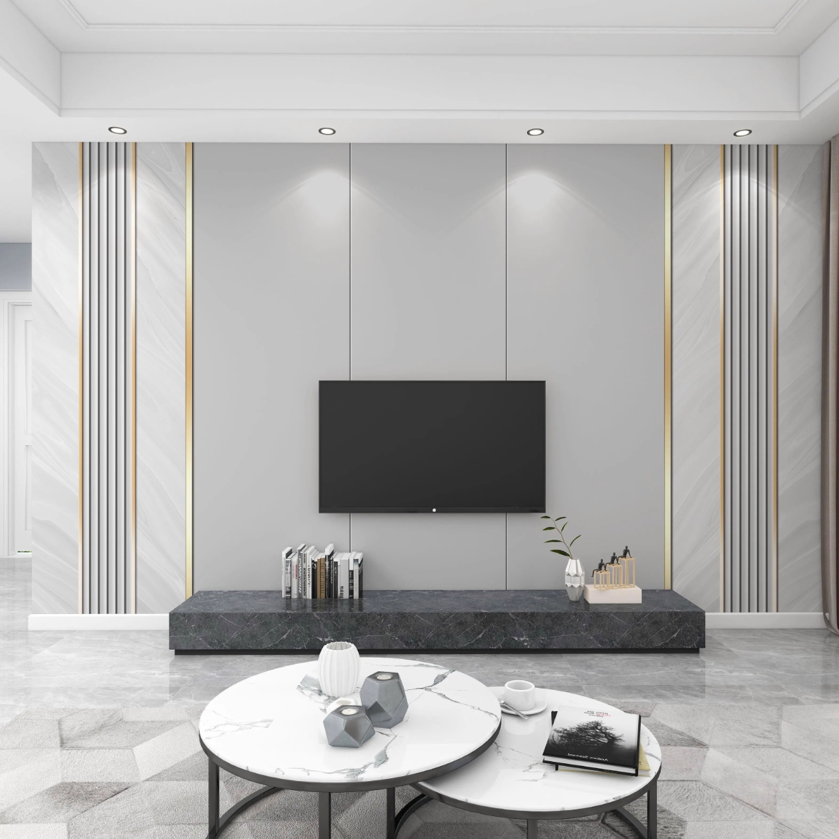 现代简约钛金线条电视背景墙壁纸壁布壁画客厅轻奢风定制影视墙布